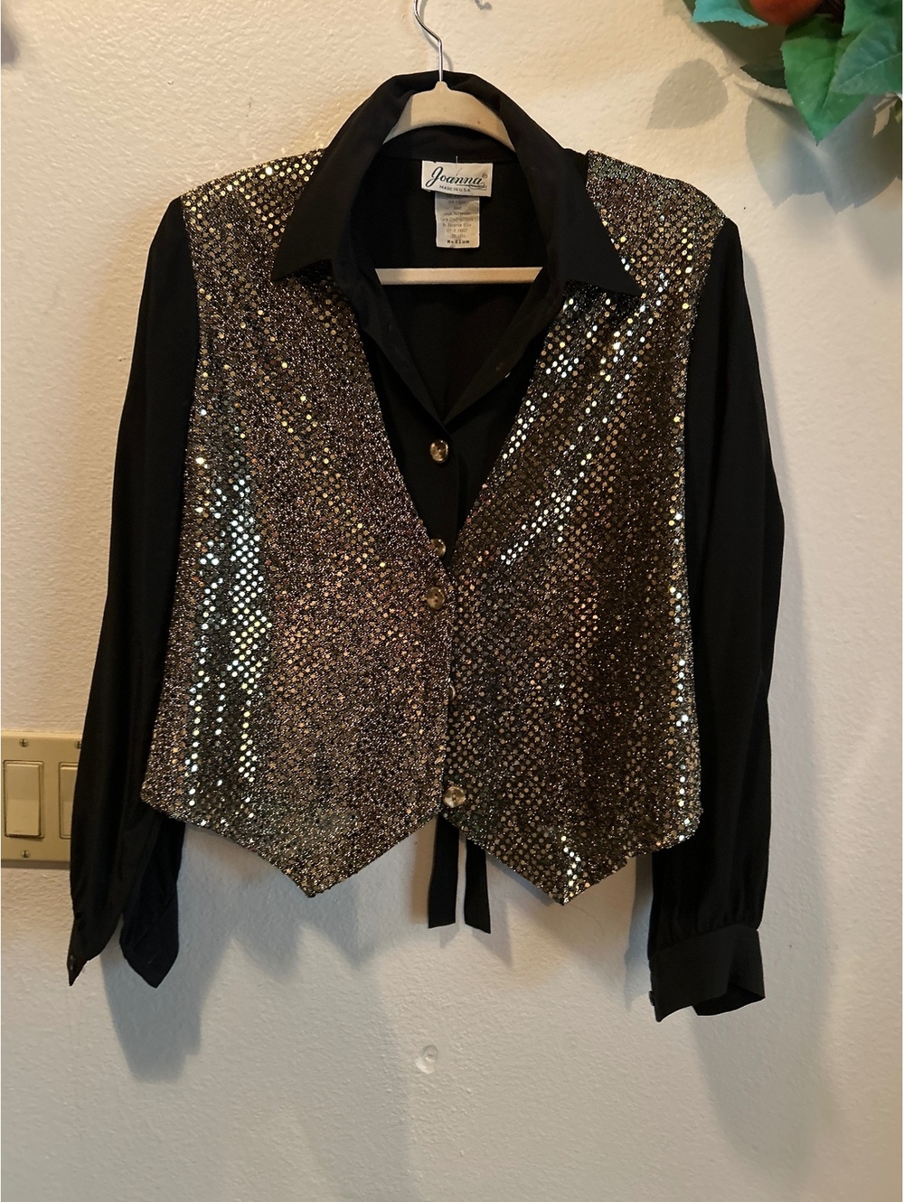 Joanna Vintage Sequin Vest with Black Long Sleeve Shirt Medium